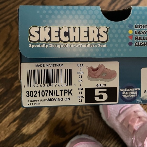 NWT Skechers Comfy Flex Moving On Velcro Sneakers Pink Shimmer Toddler Girls - Picture 5 of 5